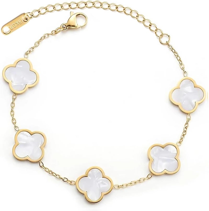 GRBeid double sided 18K Gold Plated Clover Bracelet for Women, Dupe Four Leaf Flower Lucky Chain Bangle, Cute Jewelry Gift for Her Mom Wife - Image 1